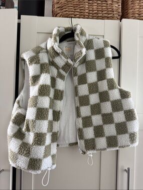 Green checkered Fleece vest